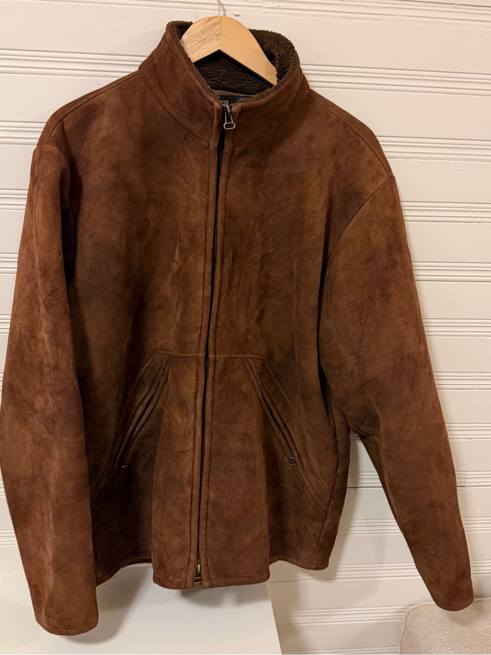Lee Valley Faux Suede Sherpa Jacket Brown Western Ranch Coat M